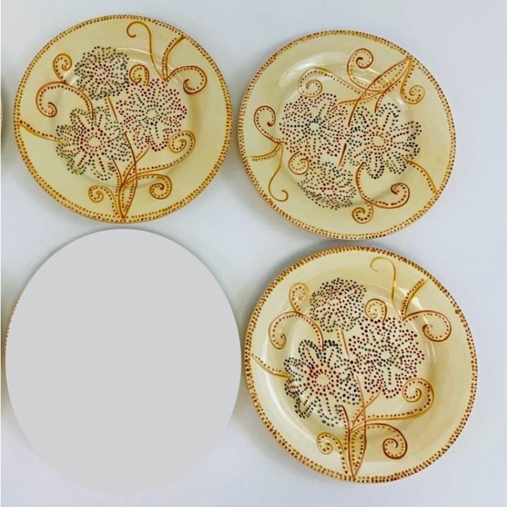 Pier 1 Floral Dot Salad Dessert Plates Hand Painted Earthenware lot of 3 UBG